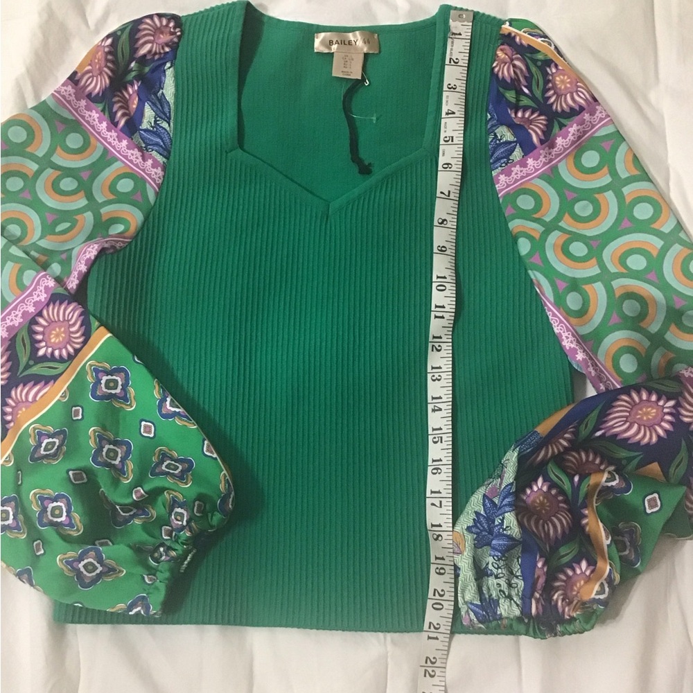 NWT BAILEY/44 Multicolor Ribbed Knit Patchwork Silky Feel Long Sleeve Blouse‎ L